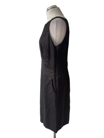MONSOON LINEN MIX DARK BROWN SLEEVELESS PENCIL DRESS SIZE 14