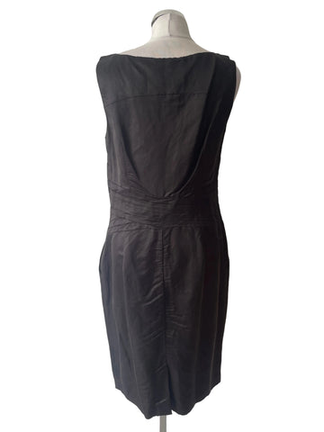 MONSOON LINEN MIX DARK BROWN SLEEVELESS PENCIL DRESS SIZE 14
