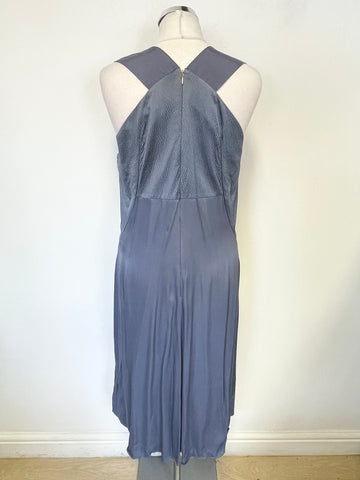 JIGSAW SALENA RAIN GREY SILK TOP SLEEVELESS FLARE MIDI DRESS SIZE 14