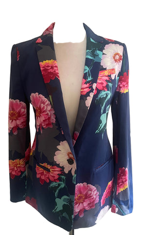 BANANA REPUBLIC DARK BLUE FLORAL PRINT COTTON JACKET SIZE 6 UK 10