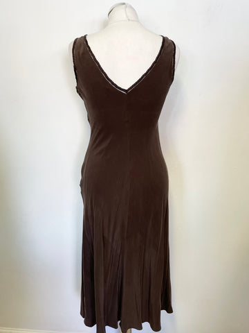 TED BAKER BROWN 100% SILK SLEEVELESS FIT & FLARE DRESS SIZE 2 UK 10