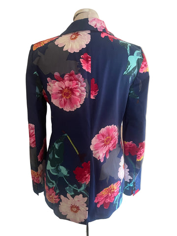 BANANA REPUBLIC DARK BLUE FLORAL PRINT COTTON JACKET SIZE 6 UK 10