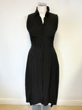 IVORIES 100% SILK BLACK COLLARED SLEEVELESS MIDI/MAXI DRESS SIZE 40 UK 8/10