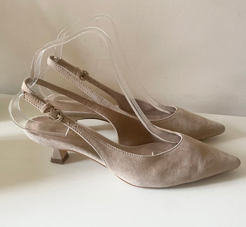LK BENNETT BEIGE SUEDE SLINGBACK HEEL SANDALS SIZE 4/37