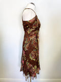 KAREN MILLEN BROWN 100% SILK FLORAL PRINT STRAPPY DRESS SIZE 10