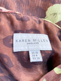 KAREN MILLEN BROWN 100% SILK FLORAL PRINT STRAPPY DRESS SIZE 10