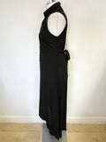 IVORIES 100% SILK BLACK COLLARED SLEEVELESS MIDI/MAXI DRESS SIZE 40 UK 8/10