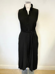 IVORIES 100% SILK BLACK COLLARED SLEEVELESS MIDI/MAXI DRESS SIZE 40 UK 8/10
