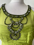 MONSOON 100% SILK GREEN BEAD & JEWEL TRIMMED FIT & FLARE DRESS SIZE 10