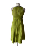 MONSOON 100% SILK GREEN BEAD & JEWEL TRIMMED FIT & FLARE DRESS SIZE 10