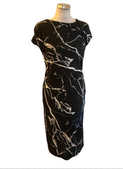 BRAND NEW PHASE EIGHT BLACK & IVORY MARBLE PRINT PENCIL DRESS  SIZE 12