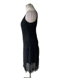 FAUST 100% SILK BLACK BEAD & SEQUINNED TRIM PARTY/COCKTAIL DRESS SIZE 42 FIT UK 12