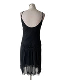 FAUST 100% SILK BLACK BEAD & SEQUINNED TRIM PARTY/COCKTAIL DRESS SIZE 42 FIT UK 12
