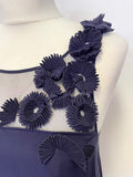 WHISTLES 100% SILK NAVY BLUE APPLIQUE FLOWER TRIM A-LINE DRESS SIZE 8