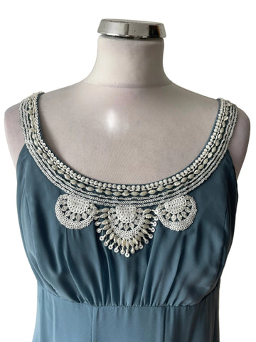 MONSOON POWDER BLUE PEARL BEAD TRIMMED FIT & FLARE DRESS  SIZE 12