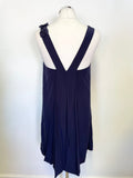 WHISTLES 100% SILK NAVY BLUE APPLIQUE FLOWER TRIM A-LINE DRESS SIZE 8
