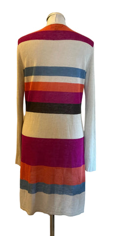 FENN WRIGHT MANSON LINEN MIX MULTICOLOURED STRIPE CARDIGAN  SIZE M