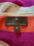 FENN WRIGHT MANSON LINEN MIX MULTICOLOURED STRIPE CARDIGAN  SIZE M