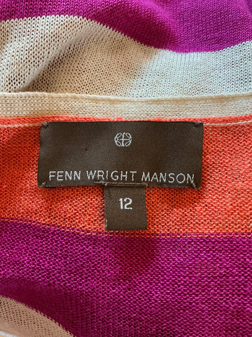 FENN WRIGHT MANSON LINEN MIX MULTICOLOURED STRIPE CARDIGAN  SIZE M