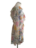 LIPSY WHITE FLORAL PRINT LONG SLEEVED BELTED FRILL TRIM DRESS SIZE 18