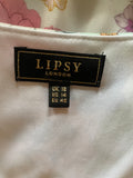 LIPSY WHITE FLORAL PRINT LONG SLEEVED BELTED FRILL TRIM DRESS SIZE 18