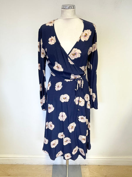 CATH KIDSTON NAVY BLUE FLORAL PRINT LONG SLEEVED WRAP DRESS SIZE 10
