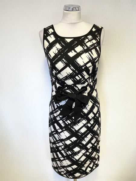 JAEGER BLACK & IVORY PRINT SLEEVELESS PENCIL DRESS SIZE 8