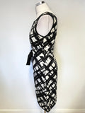 JAEGER BLACK & IVORY PRINT SLEEVELESS PENCIL DRESS SIZE 8