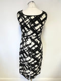 JAEGER BLACK & IVORY PRINT SLEEVELESS PENCIL DRESS SIZE 8