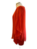 PHASE EIGHT 100% SILK CORAL RED ASYMMETRIC BATWING OVERLAY TOP  SIZE M