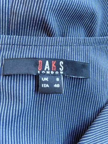 DAKS NAVY BLUE & FINE WHITE STRIPE SLEEVELESS SHIFT DRESS SIZE 8