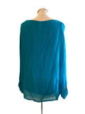 PHASE EIGHT BRIGHT TURQUOISE SILK MIX BATWING OVERLAY TOP SIZE L
