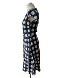 JOHN ROCHA BLUE & WHITE SPOT CAP SLEEVED A-LINE DRESS  SIZE 10