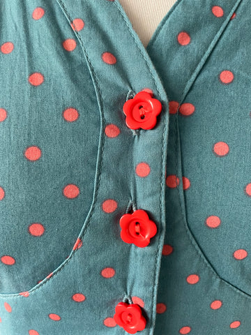 LINDY BOP BLUE & PINK SPOT SHORT SLEEVED FIT & FLARE DRESS  SIZE 14