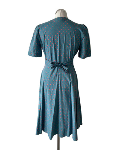 LINDY BOP BLUE & PINK SPOT SHORT SLEEVED FIT & FLARE DRESS  SIZE 14