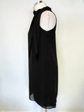BRAND NEW REISS ARIES BLACK TIE NECK SLEEVELESS DRAPE SHIFT DRESS  SIZE 8