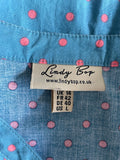 LINDY BOP BLUE & PINK SPOT SHORT SLEEVED FIT & FLARE DRESS  SIZE 14