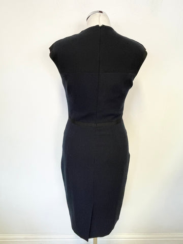 JAEGER NAVY BLUE SQUARE NECKLINE SLEEVELESS PENCIL DRESS SIZE 8