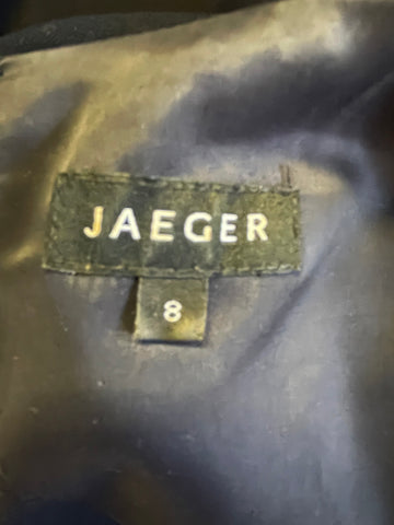JAEGER NAVY BLUE SQUARE NECKLINE SLEEVELESS PENCIL DRESS SIZE 8