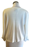 BRAND NEW DKNY OFF WHITE ROUND NECK EDGE TO EDGE PEARL TRIM 3/4 SLEEVE CARDIGAN  SIZE S