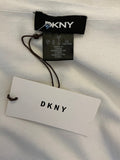 BRAND NEW DKNY OFF WHITE ROUND NECK EDGE TO EDGE PEARL TRIM 3/4 SLEEVE CARDIGAN  SIZE S