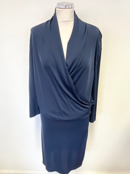 ALL SAINTS ASDIS BLUE CROSS OVER FRONT 3/4 SLEEVED STRETCH JERSEY DRESS SIZE 12