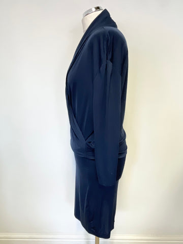 ALL SAINTS ASDIS BLUE CROSS OVER FRONT 3/4 SLEEVED STRETCH JERSEY DRESS SIZE 12