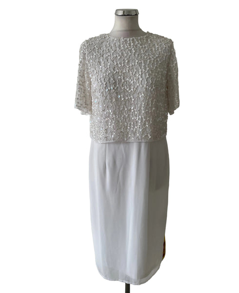 BRAND NEW JOANNA HOPE WHITE SEQUIN OVERLAY TOP SPECIAL OCCASION PENCIL DRESS  SIZE 12