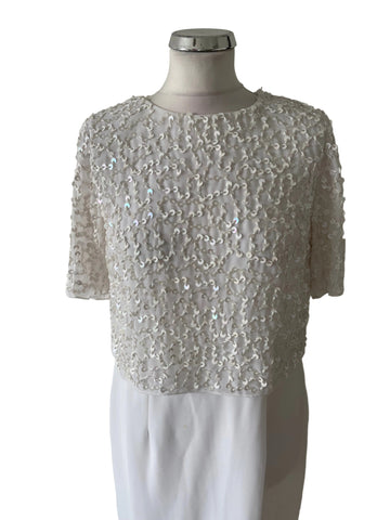 BRAND NEW JOANNA HOPE WHITE SEQUIN OVERLAY TOP SPECIAL OCCASION PENCIL DRESS  SIZE 12