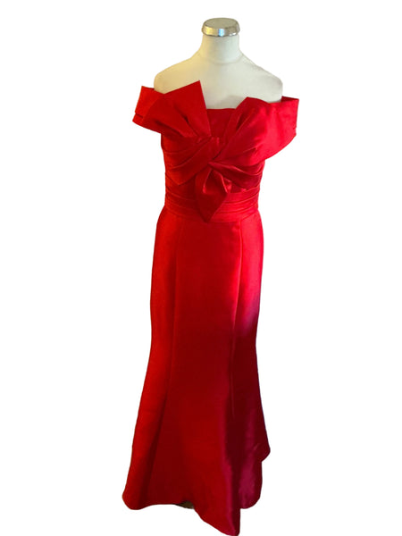 BASIX RED OFF SHOULDER FISH TAIL SPECIAL OCCASION EVENING DRESS SIZE 2 UK 6/8