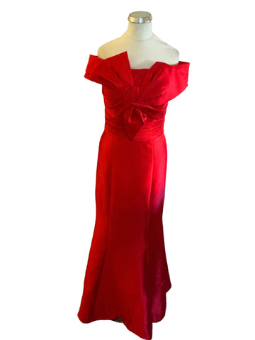 BASIX RED OFF SHOULDER FISH TAIL SPECIAL OCCASION EVENING DRESS SIZE 2 UK 6/8