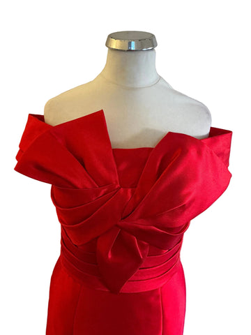 BASIX RED OFF SHOULDER FISH TAIL SPECIAL OCCASION EVENING DRESS SIZE 2 UK 6/8