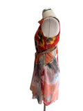 COAST MULTI COLOURED ROUND NECK SLEEVELESS TIE WAIST SHEATH DRESS  SIZE 12