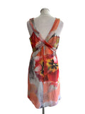 COAST MULTI COLOURED ROUND NECK SLEEVELESS TIE WAIST SHEATH DRESS  SIZE 12